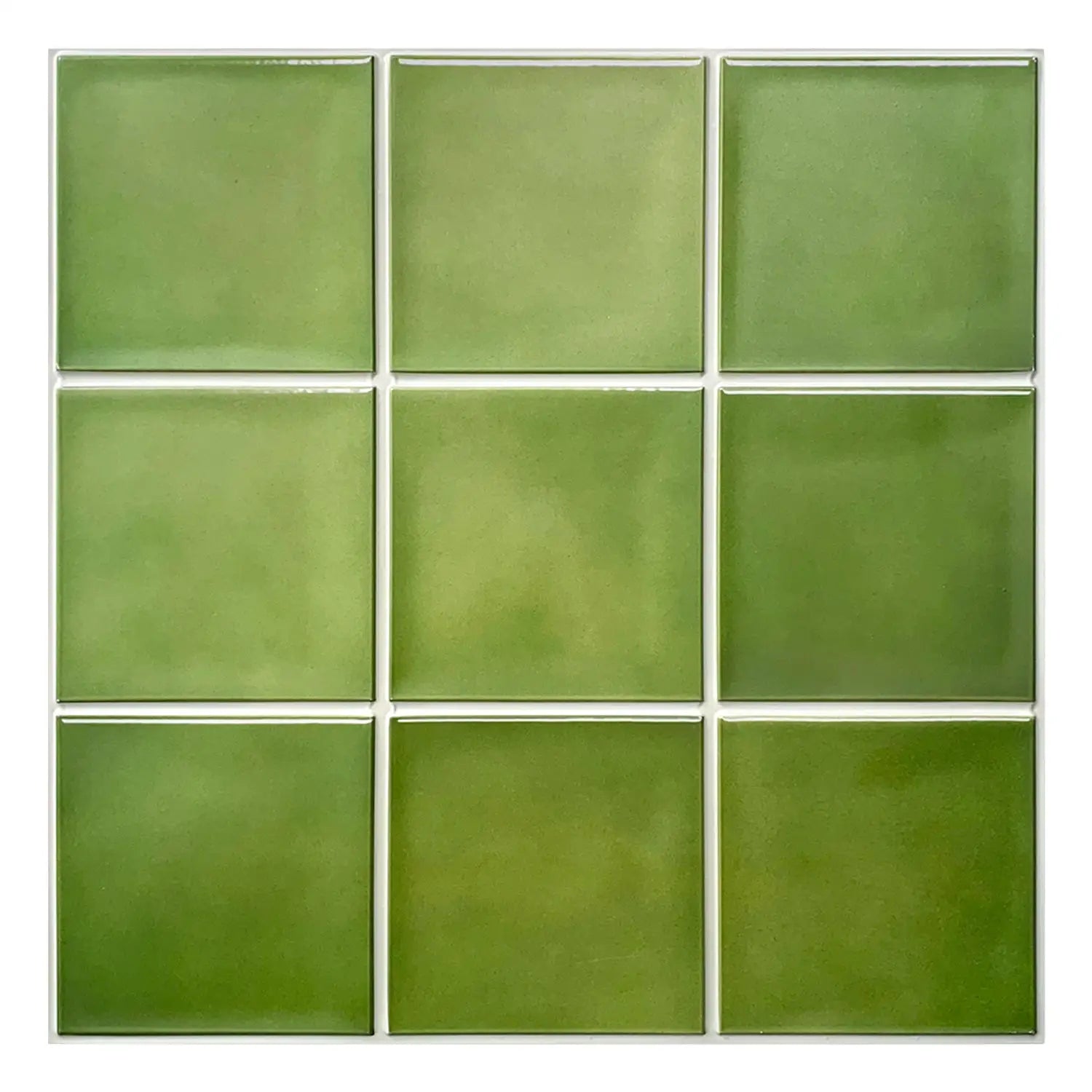 Green 3D tile sticker sheet with square tiles for kitchen and bathroom walls, self-adhesive 30x30cm mosaic