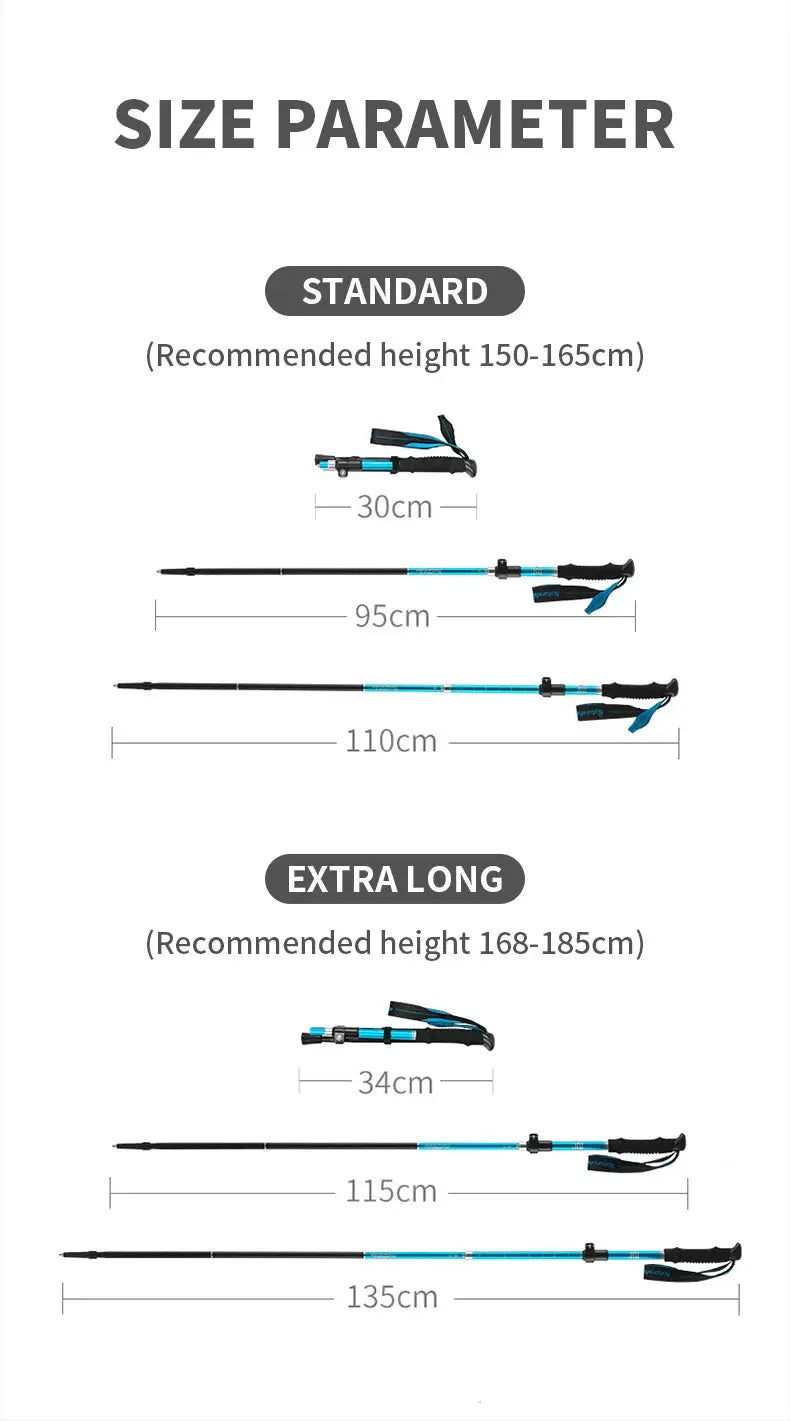 Naturehike ultralight folding trekking poles, aluminum, adjustable telescopic, blue/black.
