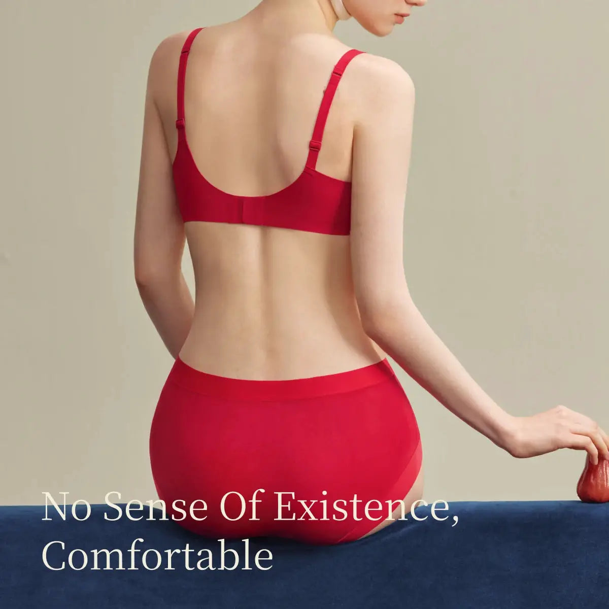 SUJIIN women's seamless underwear set in red; back view of bra and matching panties.