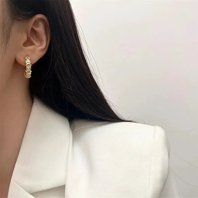 Women Stud Earrings Cubic Zirconia Cross Geometric Design Korean Fashion Jewelry Gift Wholesale