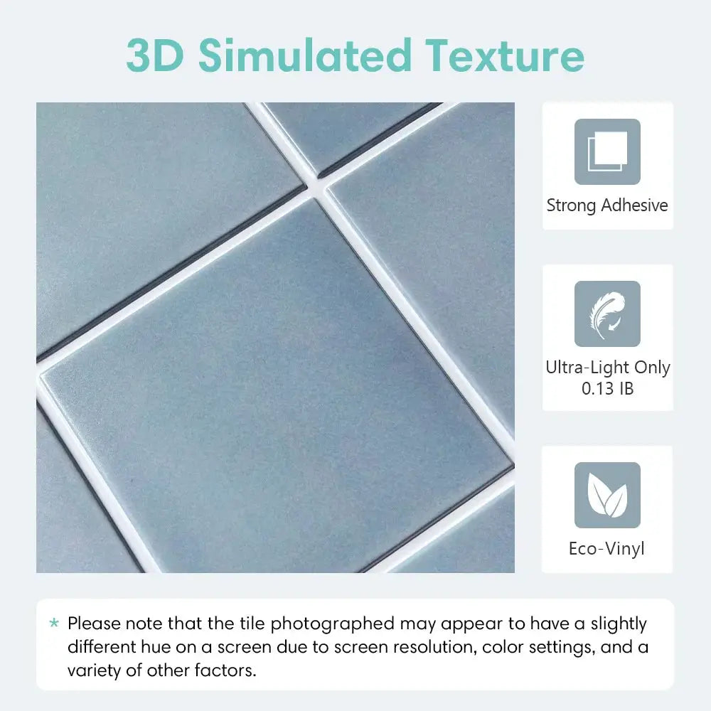 3D decorative tile stickers by Simples Market, blue-gray eco-vinyl self-adhesive tiles (30x30cm)