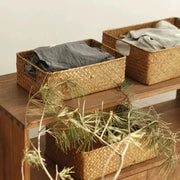Woven Seagrass Storage Basket Stackable For Home Decor Natural Wicker Basket Kitchen Table Organization Rattan - Simples Market