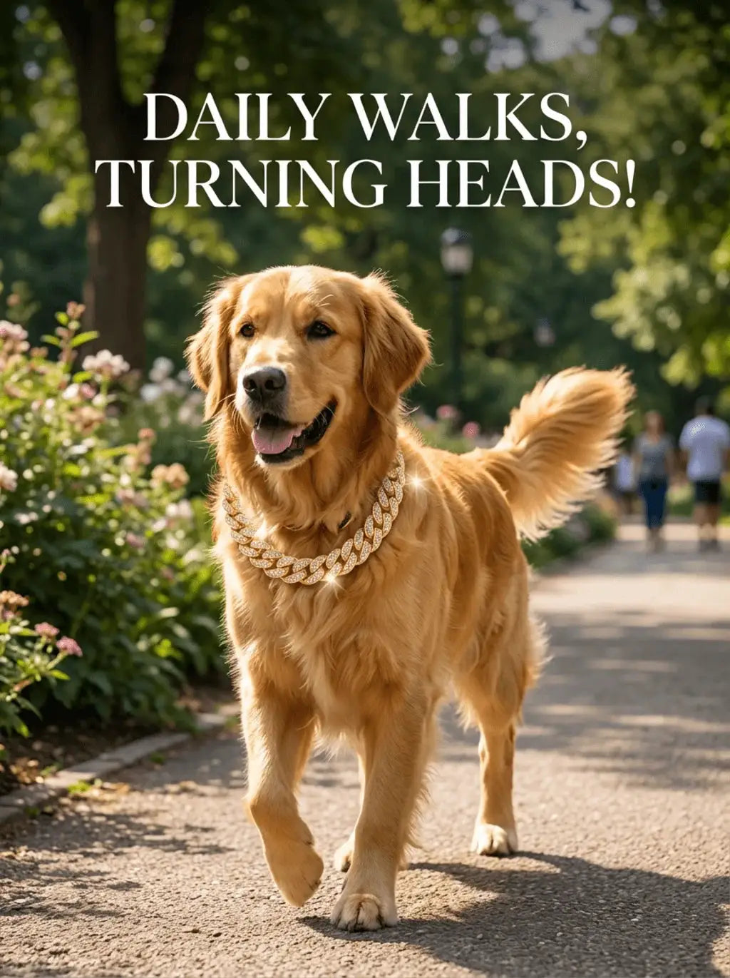 Luxury Hip Hop Dog Collar by Simples Market, gold-tone stainless steel Cuban chain with diamond inlays.