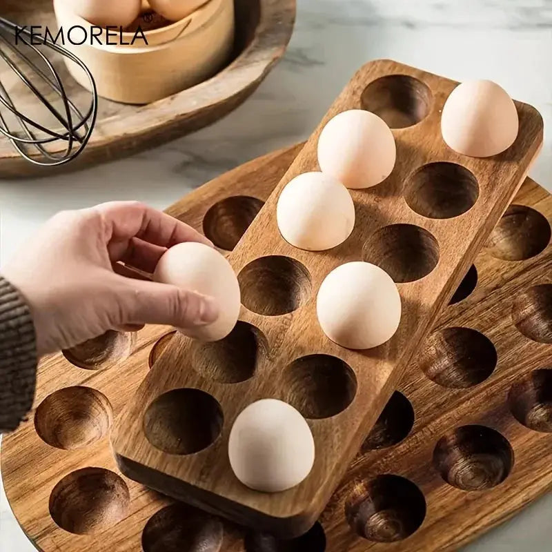 Kemorela Modern Wooden Egg Storage Box With Multi Compartment Kitchen Organizer For Fresh Eggs