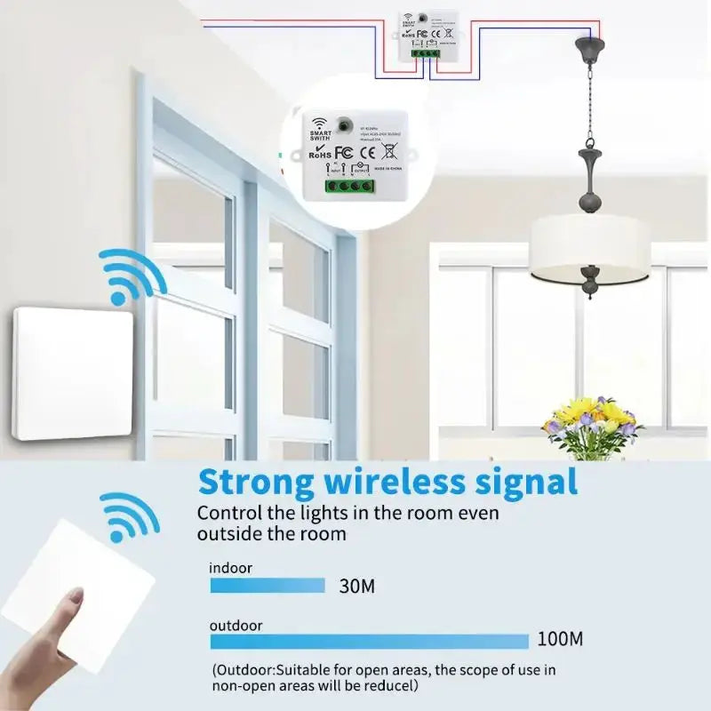 Simples Market wireless RF433 light switch module with wall switch and remote, 10A 110-220V, 1/2/3-gang