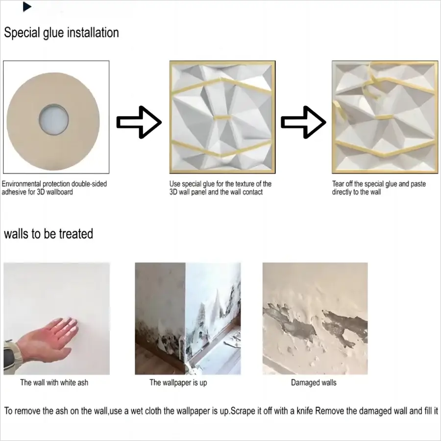 Simples Market 3D textured wall panels, 12/20 pcs, 30cm x 30cm, beige geometric indoor decor with glue installation