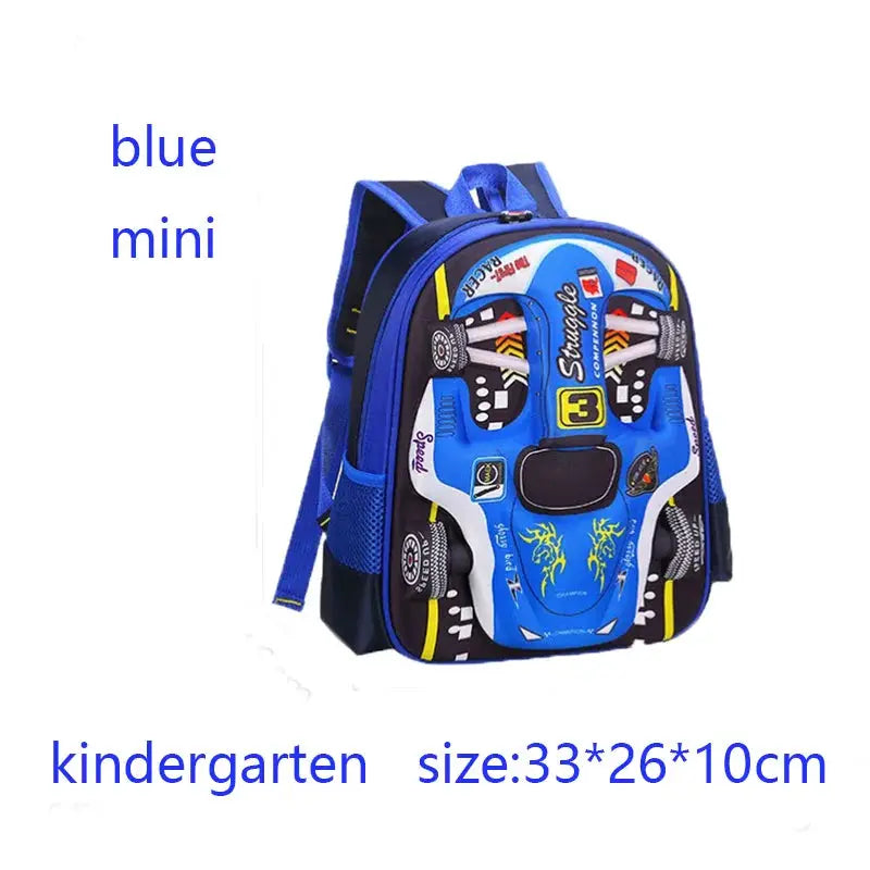 Waterproof 3D car backpack for kids, blue and lightweight kindergarten school bag 33x26x10 cm