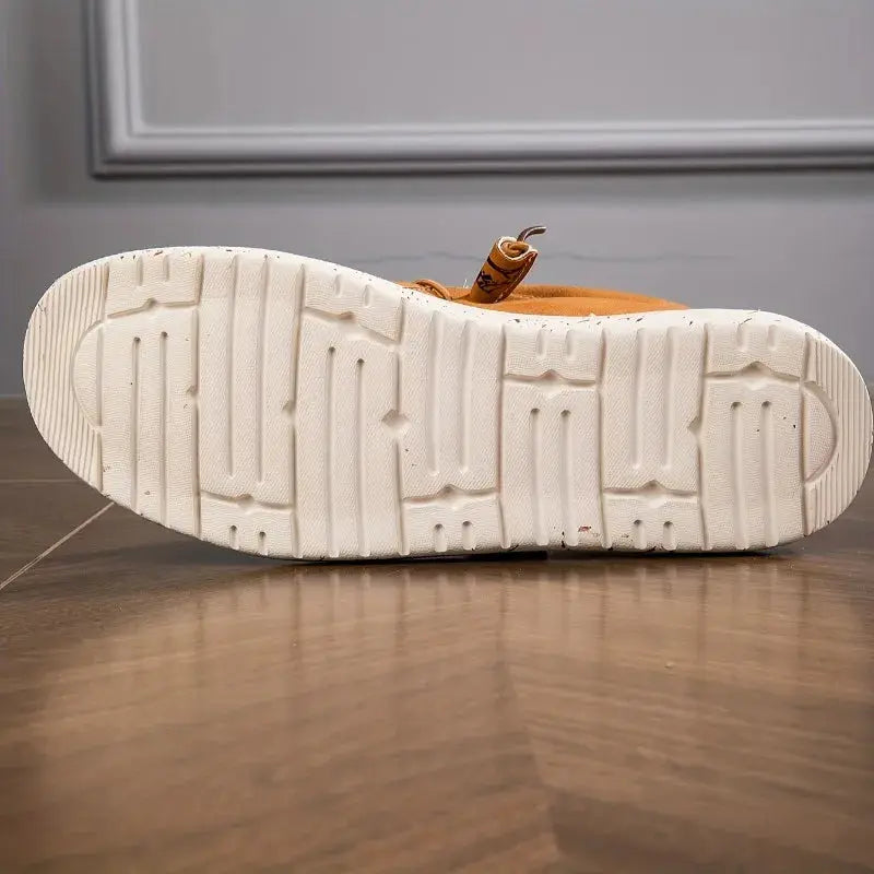 Men's loafers with tan upper and white outsole, casual slip-on walking shoes