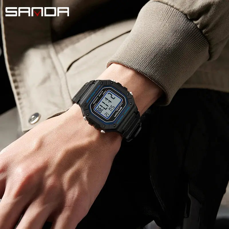 SANDA 2156 Military Style Digital Mens Watch With Large Dial Water Resistant LED Stopwatch