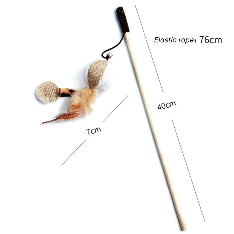 Teaser Feather Cat Wand Toy With Wood Rod Interactive Kitten Toy Colorful Feathers For Exercise And Bonding