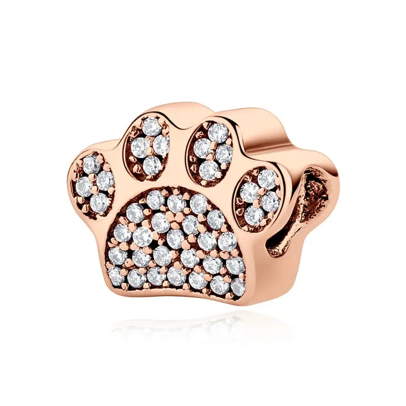925 Sterling Silver Paw Print Charm Beads for Dogs and Cats Jewelry Pendant Fit for Bracelets Necklaces DIY Projects