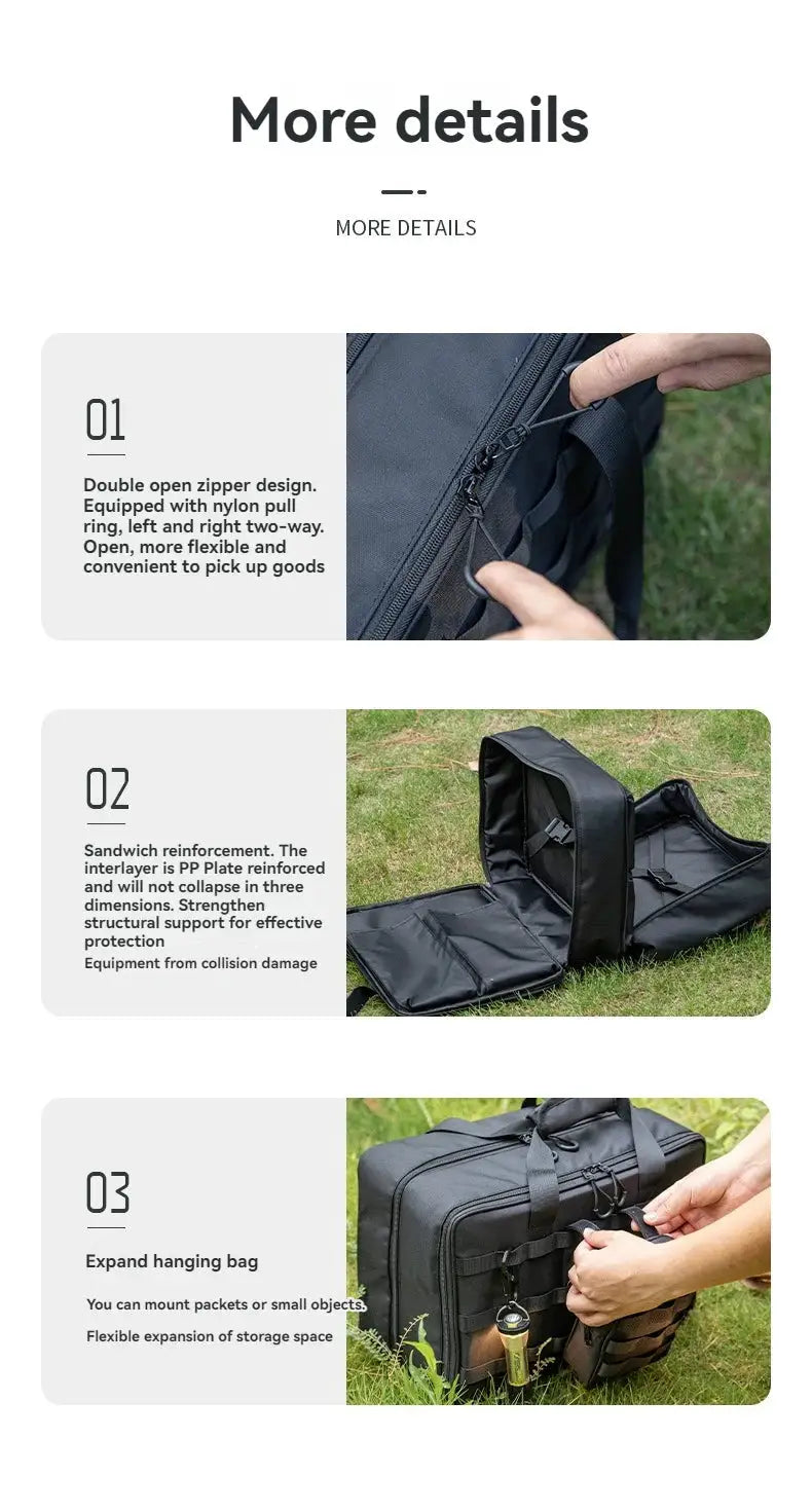 Simples Market CAMPINGMOON BK-46 large-capacity storage bag, black, with multiple zip compartments.