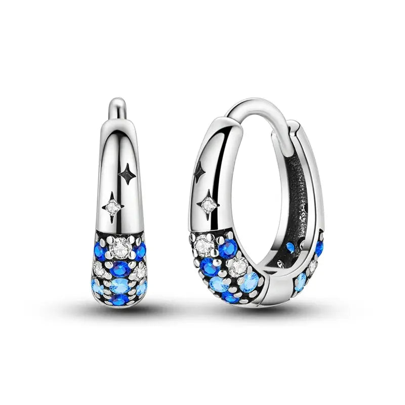 Original 925 Sterling Silver Blue Zirconium Butterfly Hoop Earrings For Women Colored Fine Jewelry Party Earrings