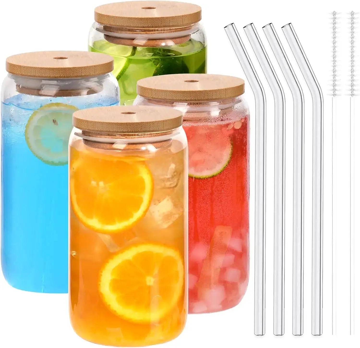 18.6oz 540ML Can Shaped Glass Cups With Bamboo Lids And Glass Straws For Beer Iced Coffee Wine Cocktail