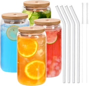 18.6oz 540ML Can Shaped Glass Cups With Bamboo Lids And Glass Straws For Beer Iced Coffee Wine Cocktail