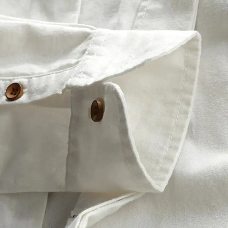 Men's white linen-cotton shirt cuff with brown buttons, Simples Market