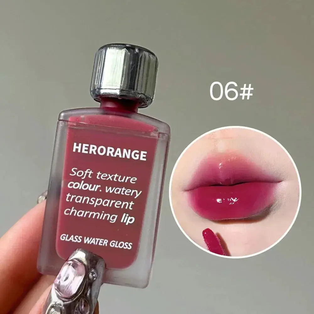 Lightly Glass Water Gloss Herorange Lip Glaze Mirror Shine Moisturizing Plumping Lips Long Lasting Makeup