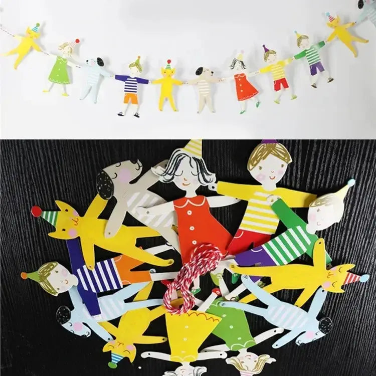 Cute Hands In Hands Boy Girl Cat And Dog Cartoon DIY Bunting Birthday Banner Party Decoration Hanging Flags