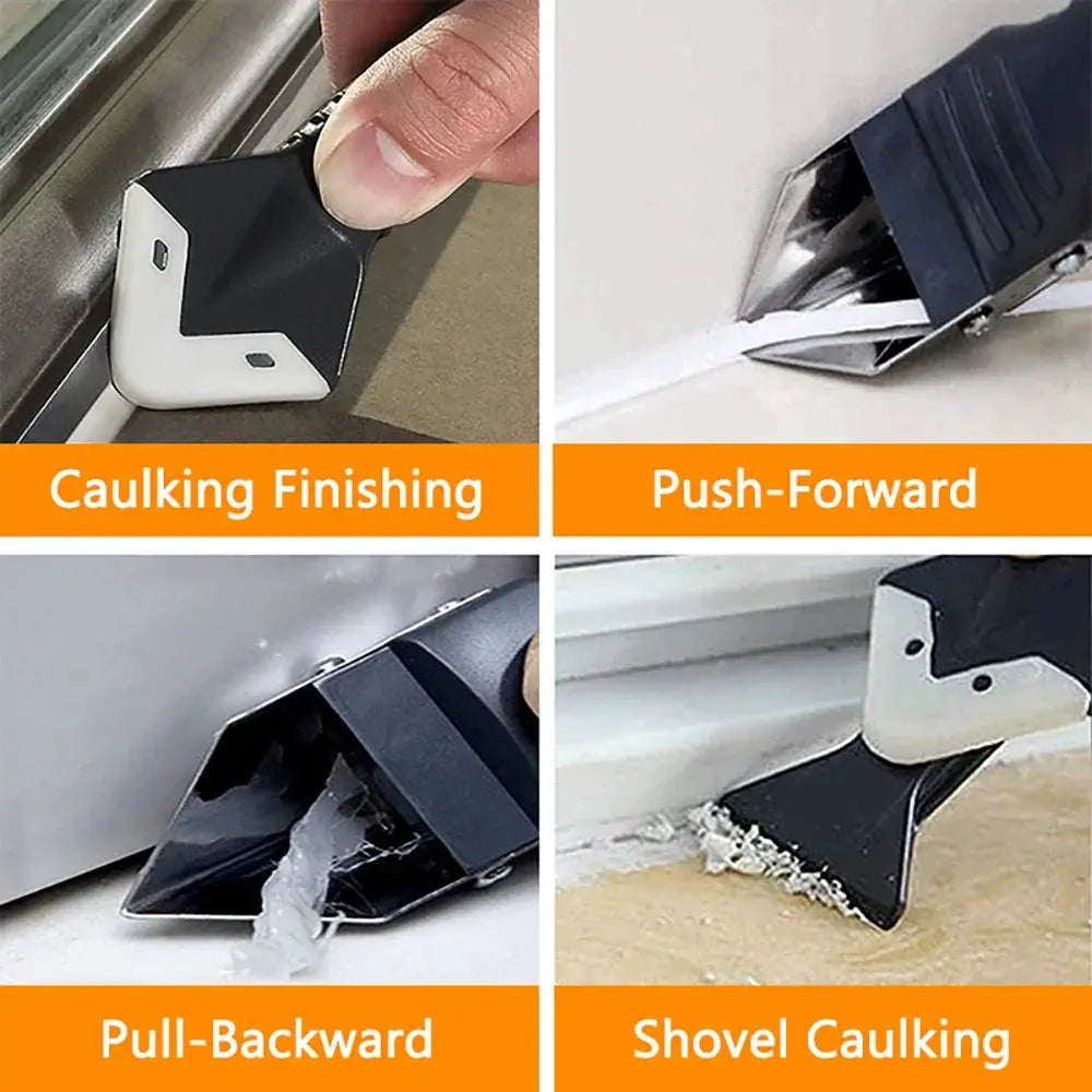 9-in-1 silicone caulk finishing tool set with black and white angled scraper heads