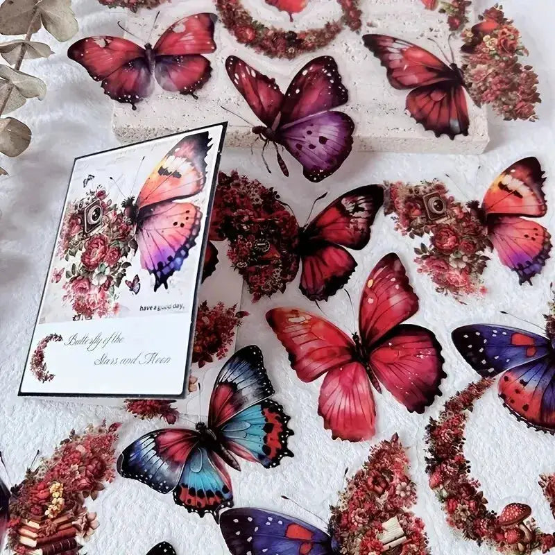 30 Pcs Butterfly and Flower Themed DIY Decorative Sticker Pack for Scrapbooks Journals Planners Labels
