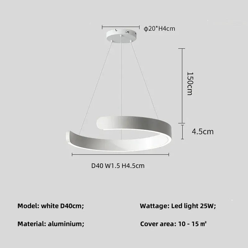 Simples Market white aluminium ring ceiling chandelier LED pendant lamp D40cm for dining room and bedroom