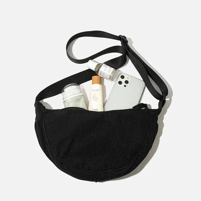Corduroy black women's hobo crossbody bag by Simples Market