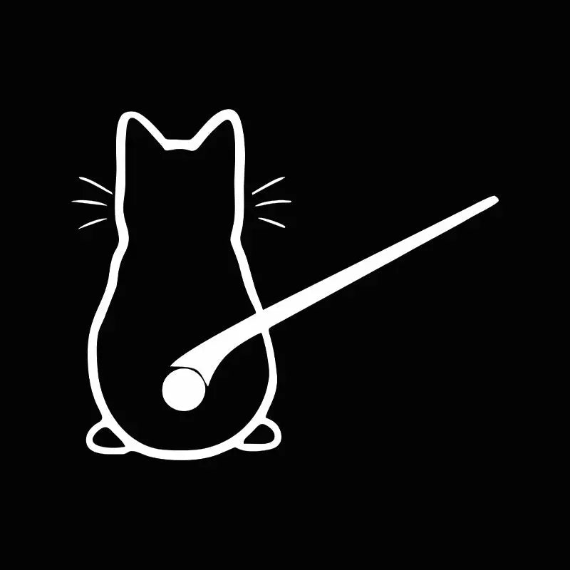Cat car sticker; white outline of a sitting cat with whiskers for window/rear glass car decoration