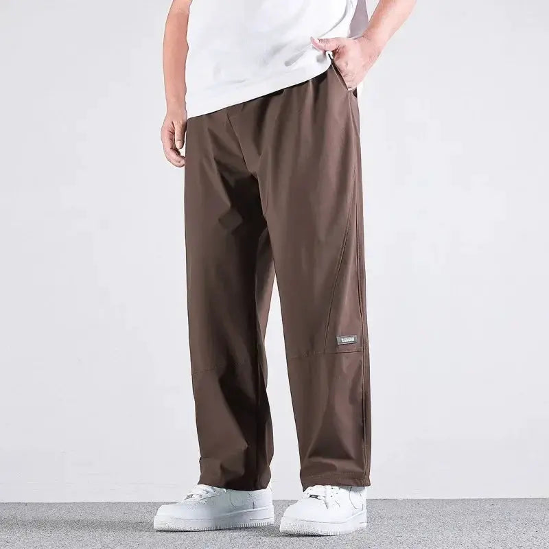 Casual pants for men Simples Market, brown 10XL straight loose fit with elastic waist, quick-dry fabric