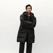 Semir men's long hooded black down puffer jacket, loose fit for winter outerwear
