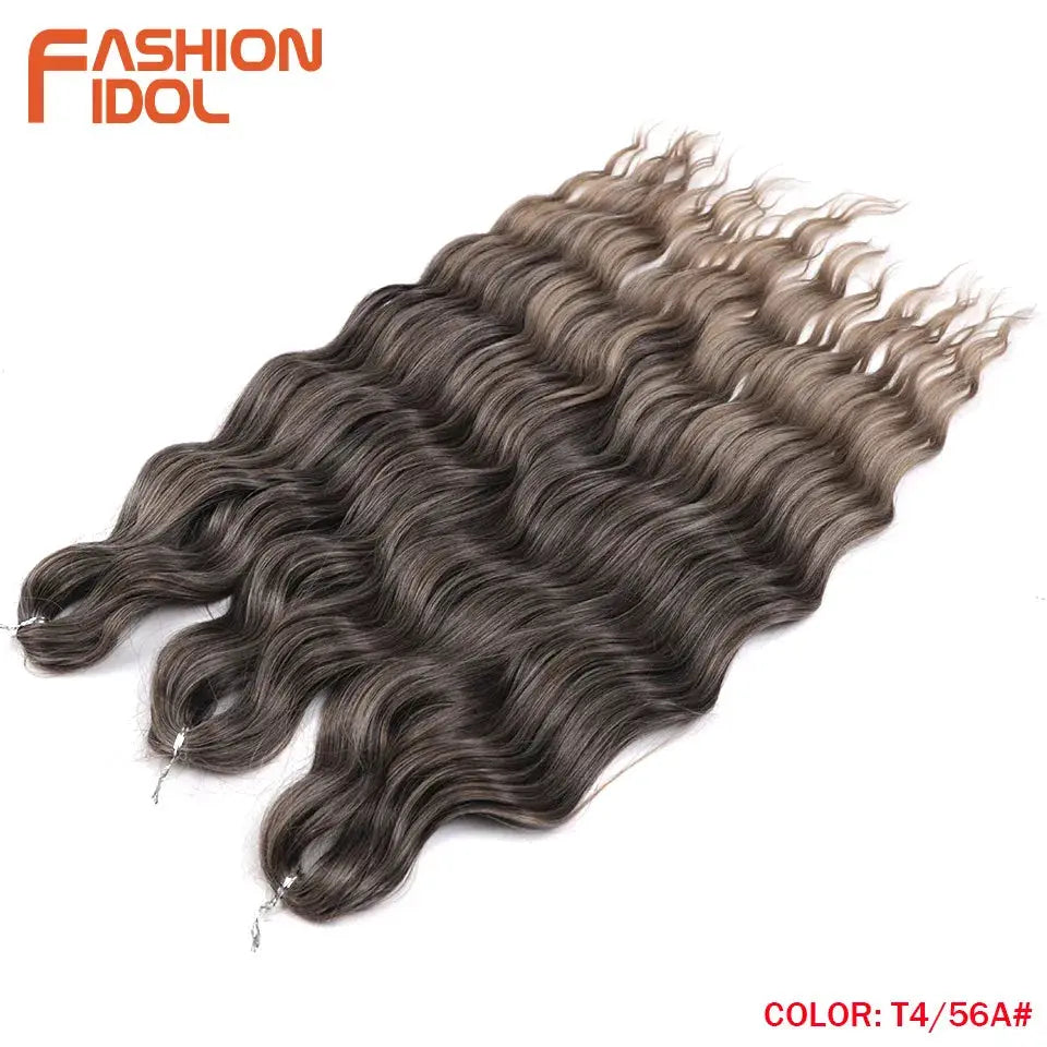 Anna Hair synthetic loose deep wave braiding extensions by Simples Market, 24in ombre blonde water wave, 6 bundles