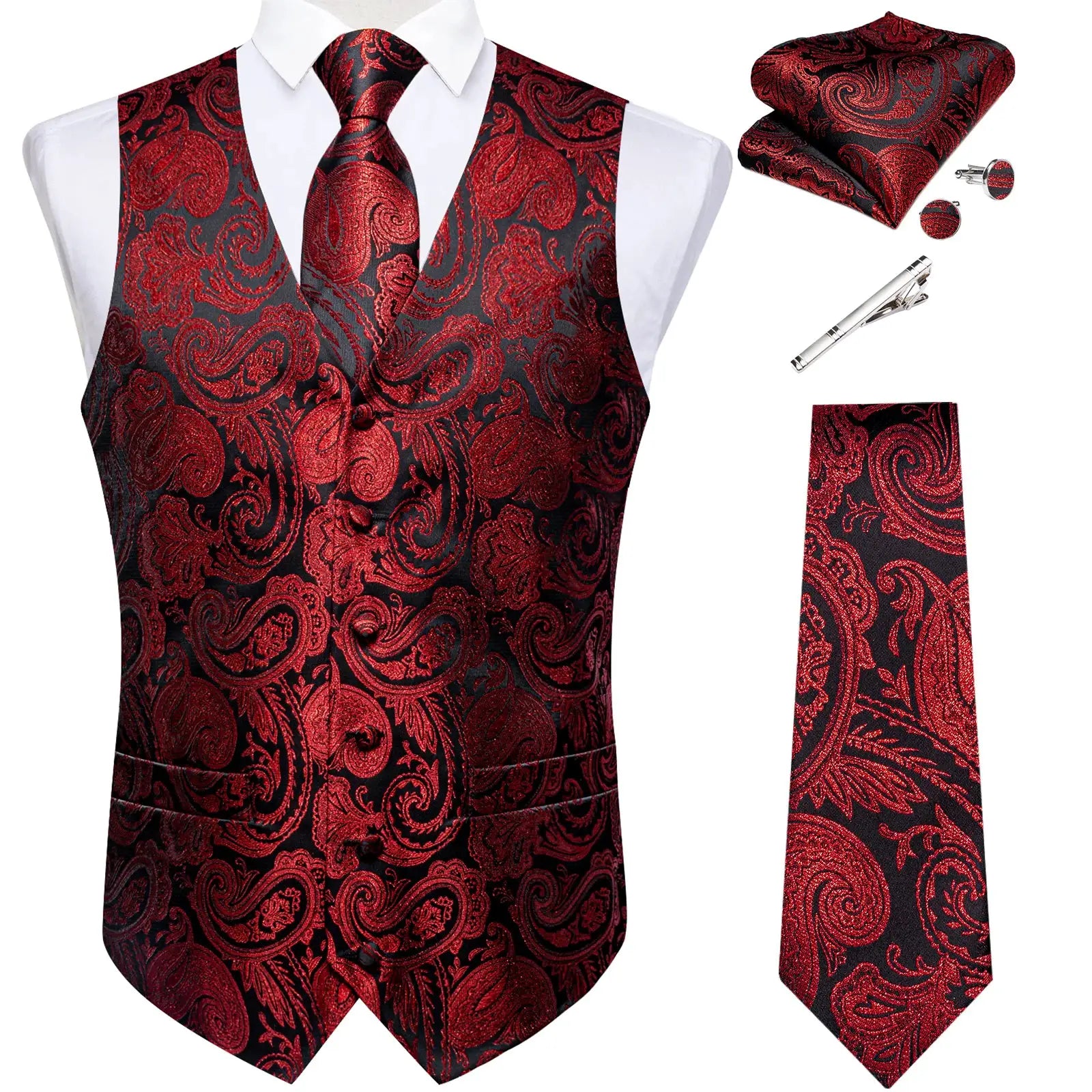 Black Jacquard Men Vest Paisley Single Breasted Wedding Groom