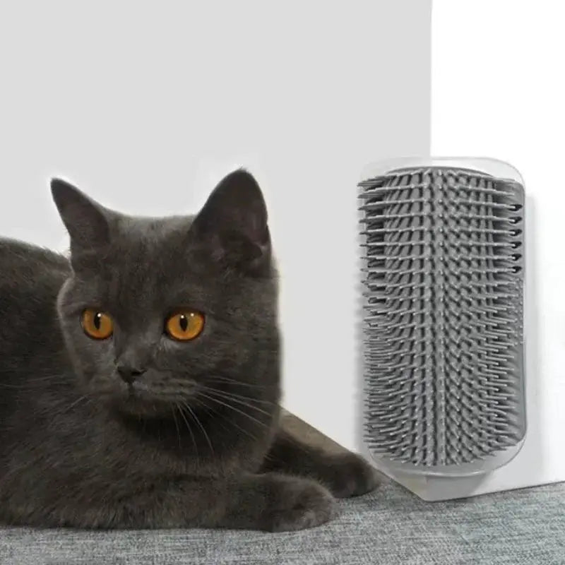 Cat massage tool wall-mount self-cleaning brush with grey bristles for pet hair removal
