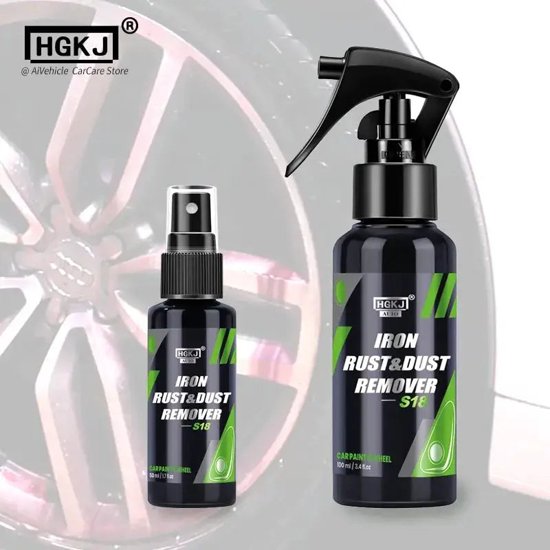 HGKJ Iron Rust & Dust Remover spray bottles, dark blue with green labels; car paint and wheel cleaner (set of 2)
