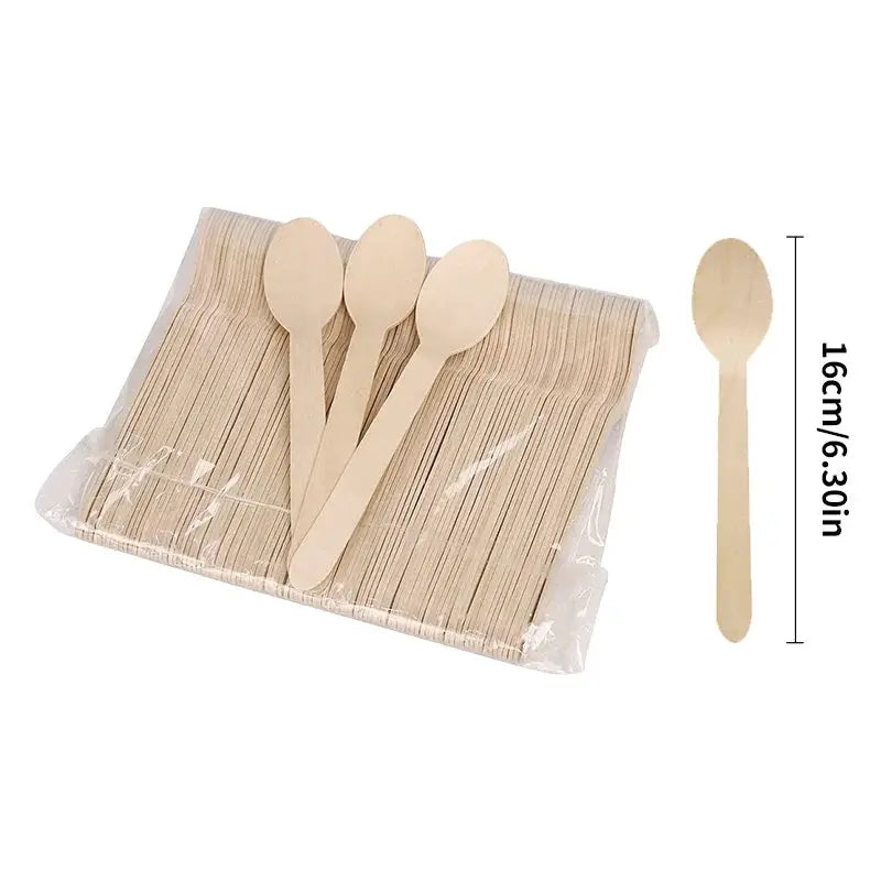 Disposable Wooden Spoons Set 50 100 Pcs For Tasting Yogurt Ice Cream Desserts Forks Wedding Party Tableware