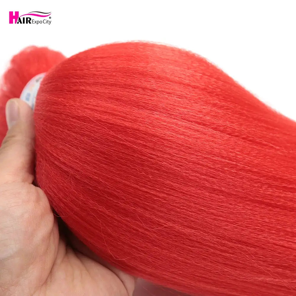 Easy Braids 26-inch synthetic jumbo braids hair extensions in bright red with Hair Expo City logo