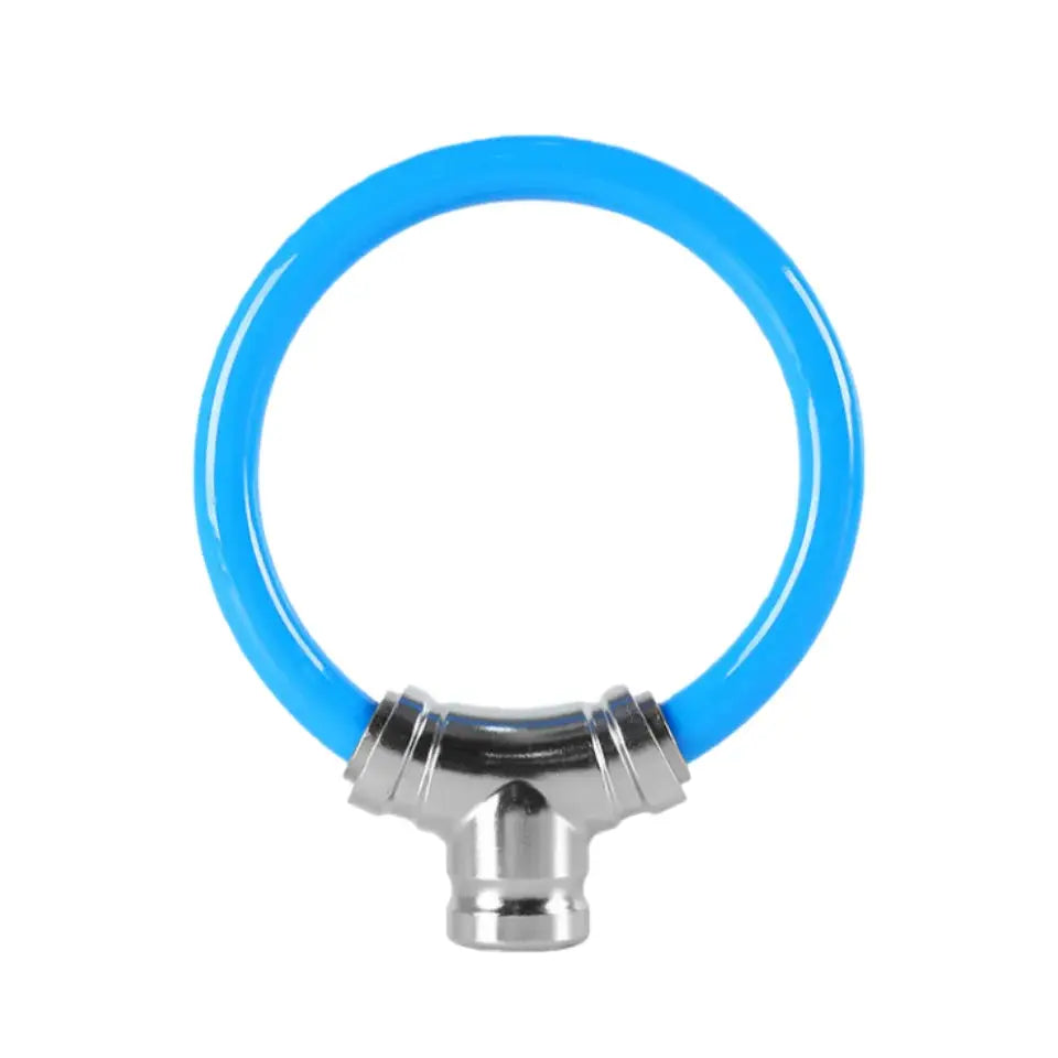 Bicycle lock, blue circular steel-wire with silver metal clasp, portable