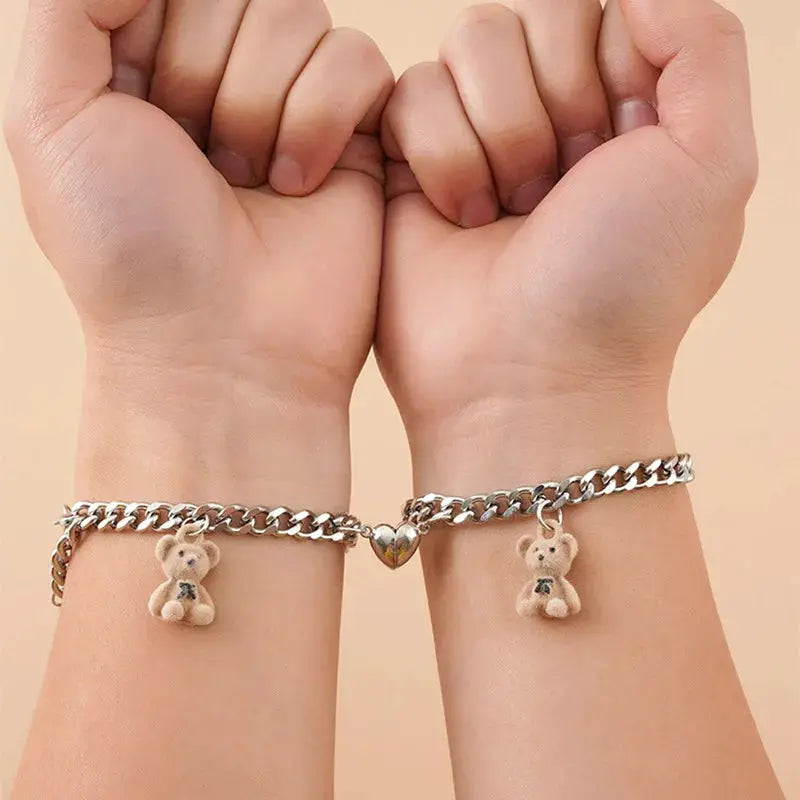 Two Piece Set Magnetic Couple Bracelets Heart Attraction Stainless Steel Cuban Chain Key Lock Jewelry Gifts