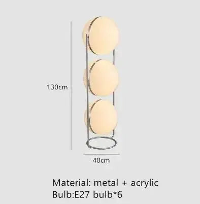 Modern white acrylic circular LED floor lamp by Simples Market with metal stand, 130 cm tall, six E27 bulbs