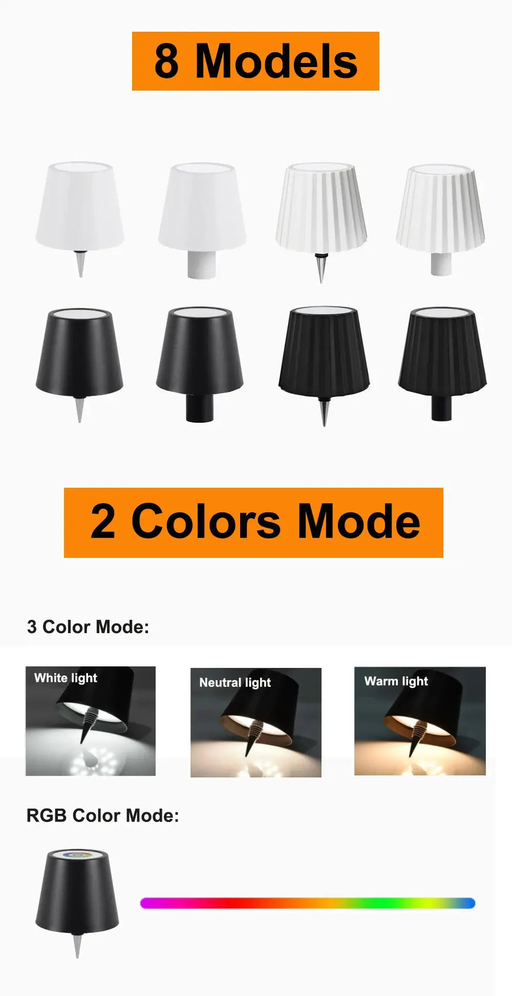 Wireless wine-bottle LED lamp set; 8 models in white and black with touch control