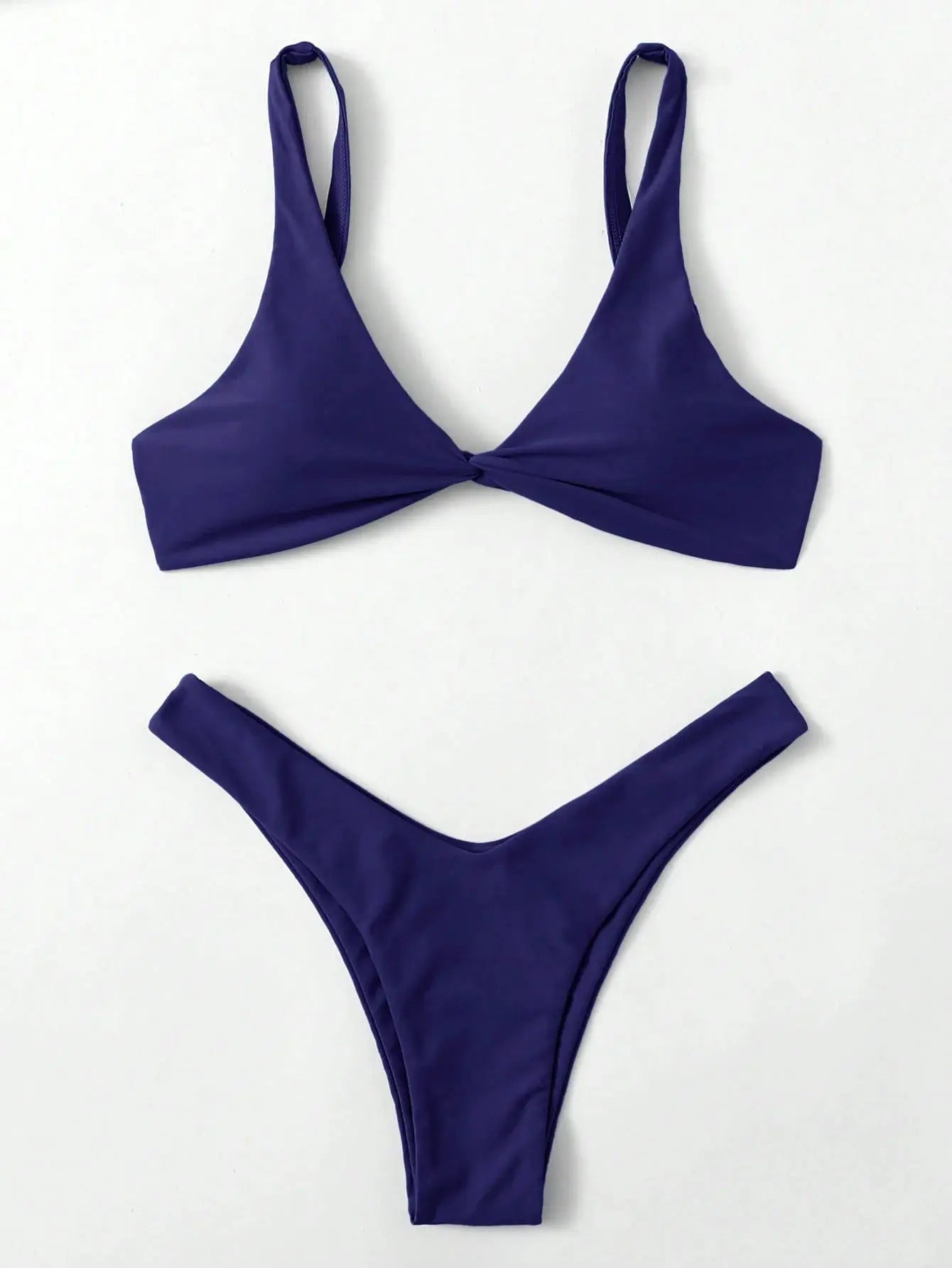 ZTVitality solid tie bikini set, purple, padded top with twist knot, high-leg bottoms (2 pieces)