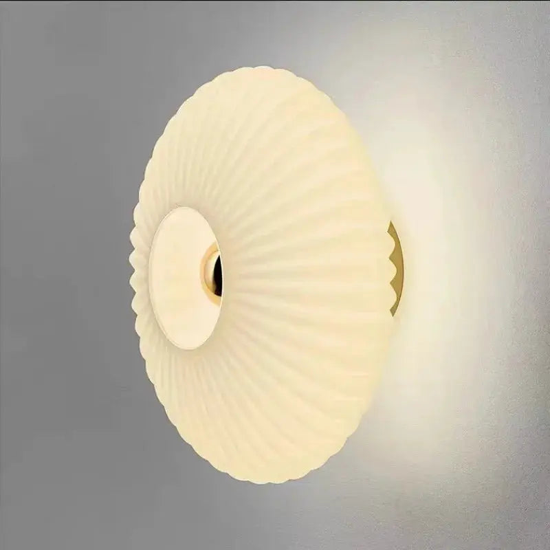 Nordic LED glass wall sconce by Simples Market, white pleated circular design, wall-mounted