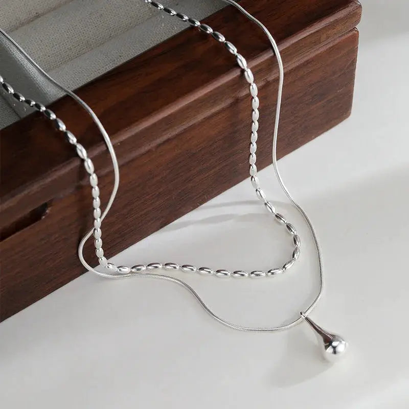 925 sterling silver double-chain drop pendant necklace for women by Simples Market