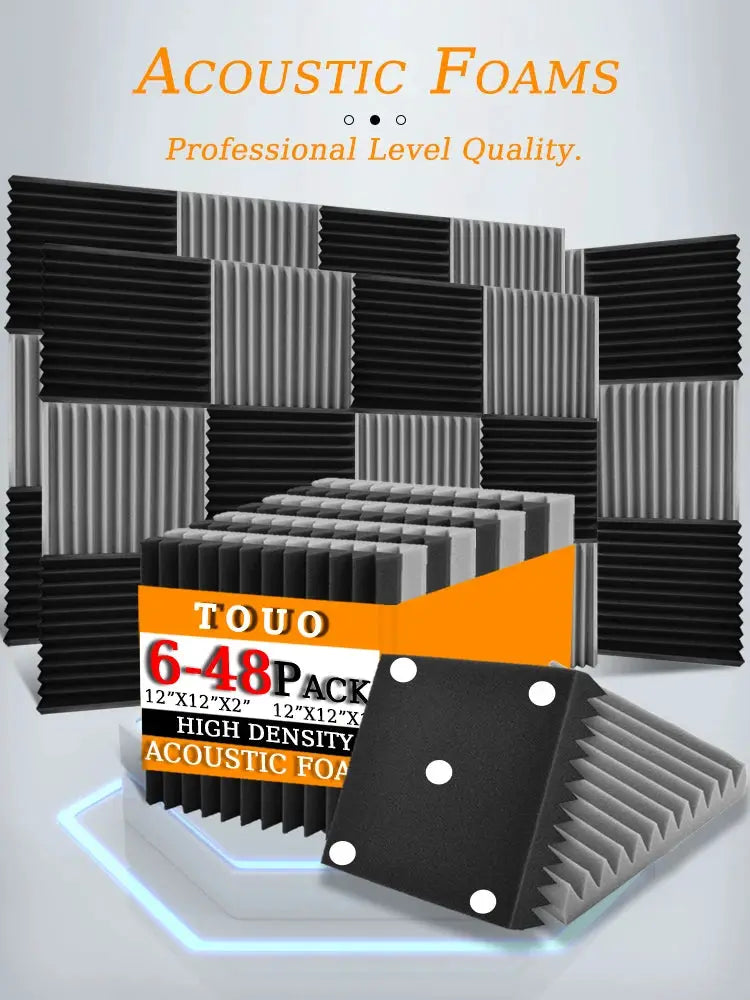 TOUO 6-48 pack acoustic foam panels for soundproofing; high-density black and gray wedge studio foam by Simples Market