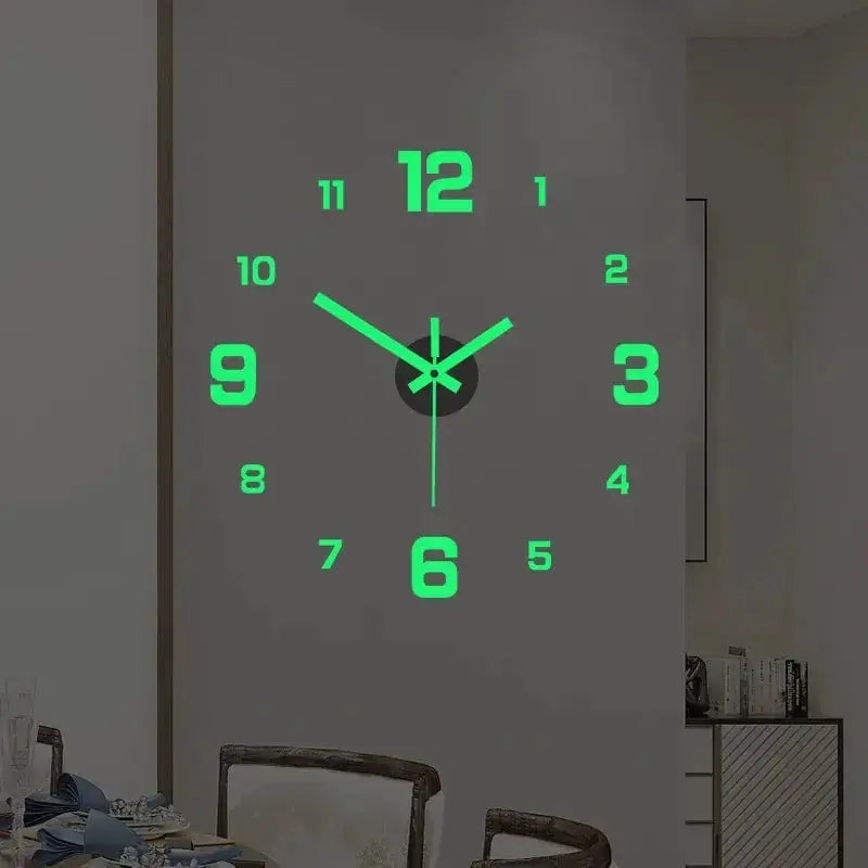 EW Creative Simple Luminous Digital Clock European Style Silent Wall Clock DIY Wall Sticker For Study And Living Room