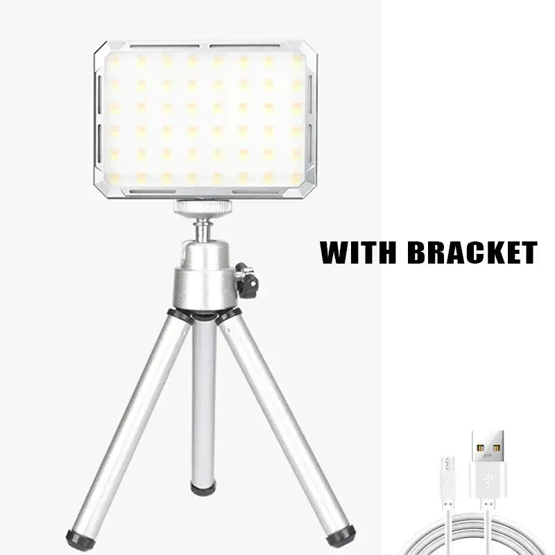 Simples Market rechargeable camping LED floodlight on a silver tripod with bracket