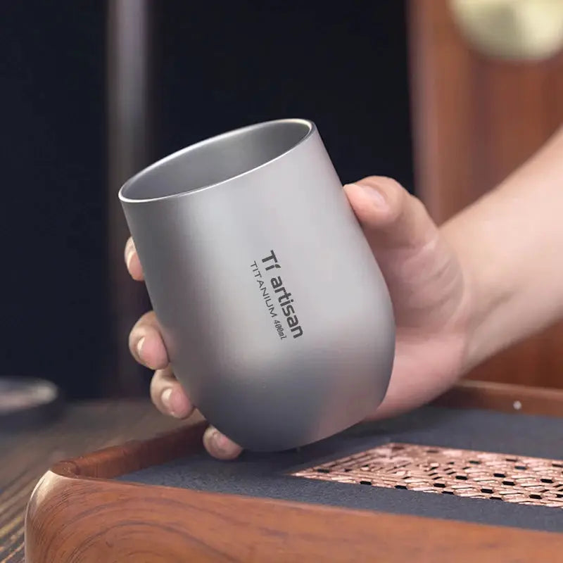 Tiartisan titanium double-wall beer cup, 255ml/400ml, matte gray camping mug by Simples Market