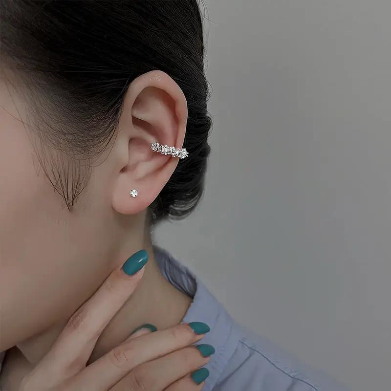 Silver irregular star ear cuff clip earring with crystals for women