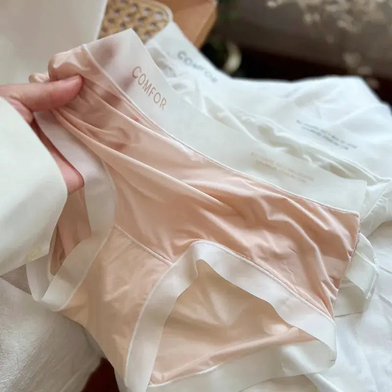 Simples Market women ice silk seamless briefs in soft pink, quick-dry underwear