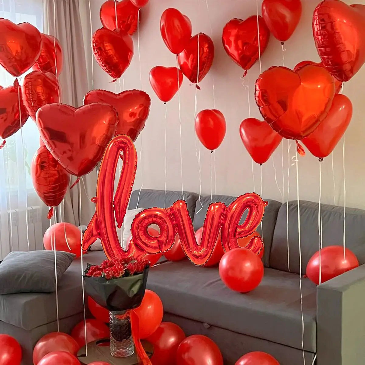 407 Piece Love Letter Balloon Set With 18 Inch Heart Shaped Balloons And Rose Petals For Valentines Day