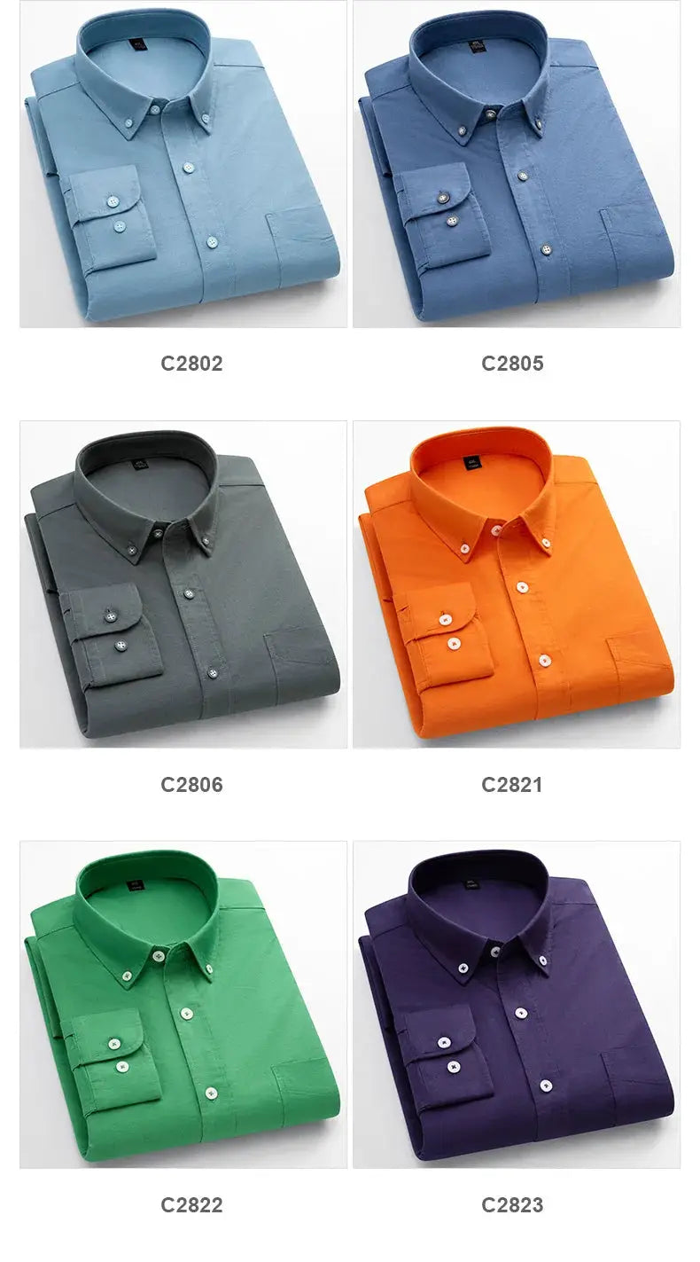 Simples Market men's classic-fit 100% cotton long-sleeve Oxford shirt with a single pocket, in six color options